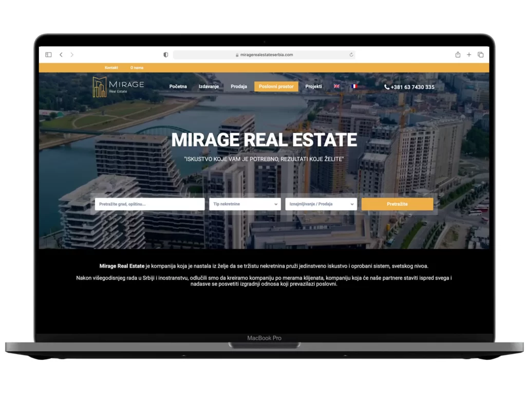Izrada web sajta za Mirage Real Estate – primer iz portfolija DesignJust4You