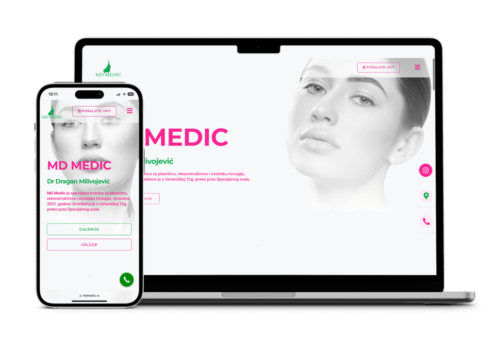 Web sajt MD Medic prikazan na laptopu i mobilnom telefonu