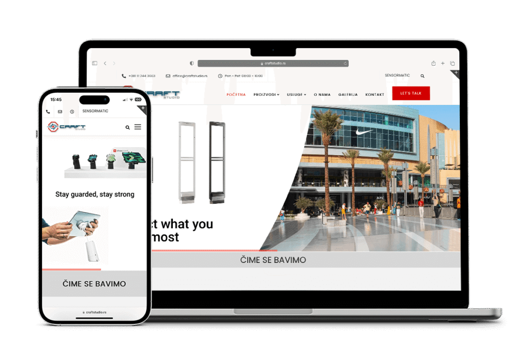 Web sajt Craft Studio prikazan na laptopu i mobilnom telefonu