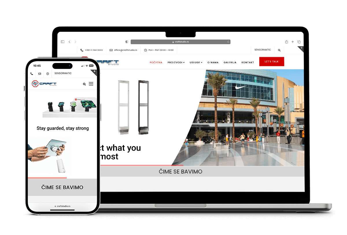 Web sajt Craft Studio prikazan na laptopu i mobilnom telefonu